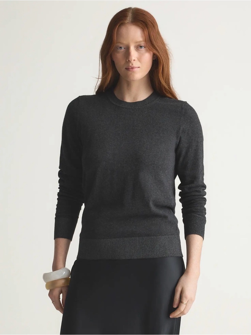 NWT Quince Cotton Cashmere Blend Crew Neck Sweater | Heather Charcoal Grey | XL